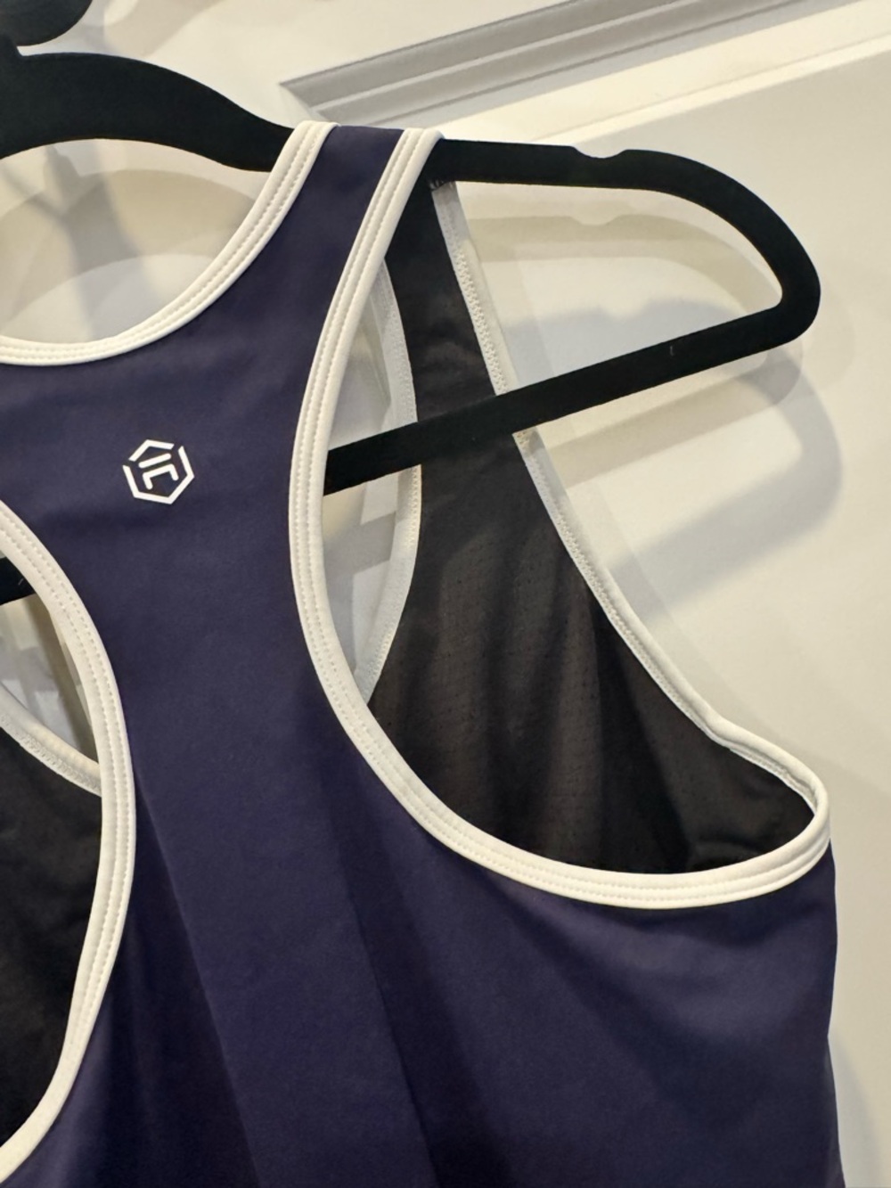 Women's Navy Racerback Tennis Dress with White Trim - Picture 2 of 6